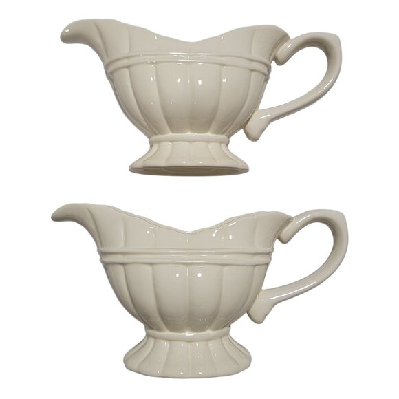 Vintage Set of 2 Art Deco Cream-Coloured Ironstone Gravy Boats - Picture 3 of 8